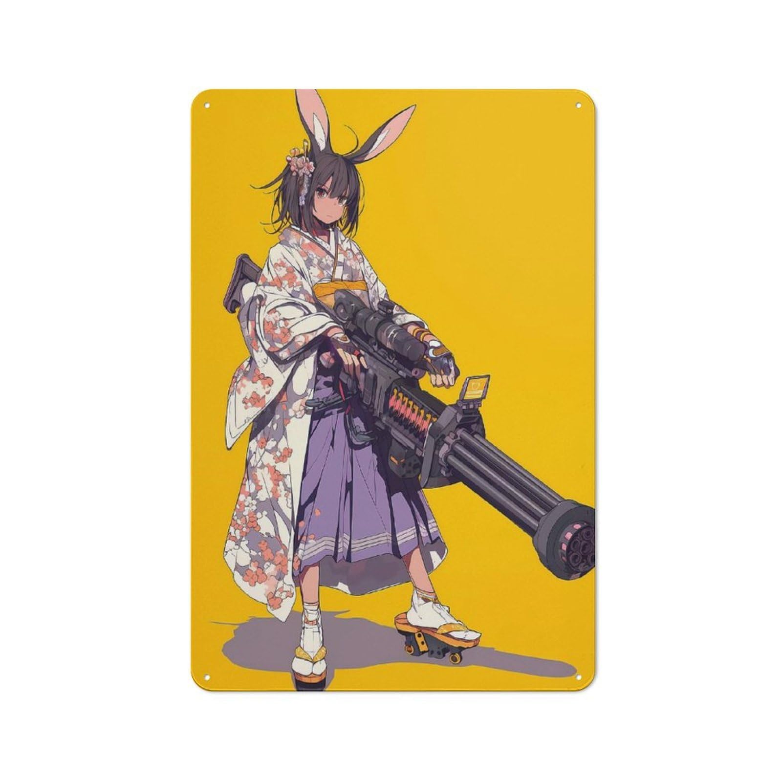Junmoney Style-16 Bunny Warrior In Kimono Country Vintage Metal Wall Decor 30X20cm, Country Metal Sign For Kitchen, Cottage, Porch Or Garden Room