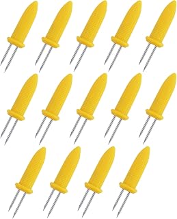 14 soportes reutilizables para mazorcas de maíz de doble diente de acero inoxidable, tenedores de frutas para barbacoa, familia, cocina, pícnic, maíz, aperitivos, perritos calientes (amarillo)