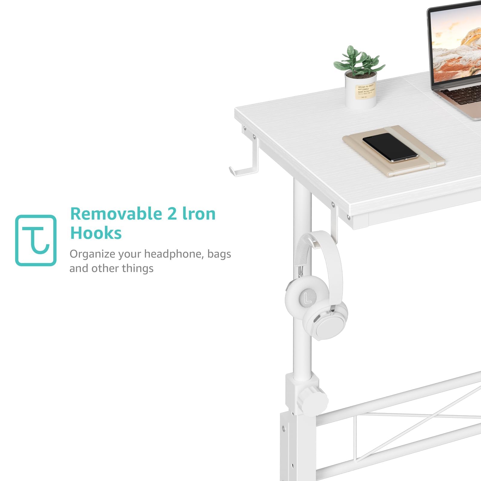 Small Portable Treadmill Walking Pad Desk on Wheels 32 Inch White Adjustable Height Mobile Rolling Standing Teacher Desks — view 8