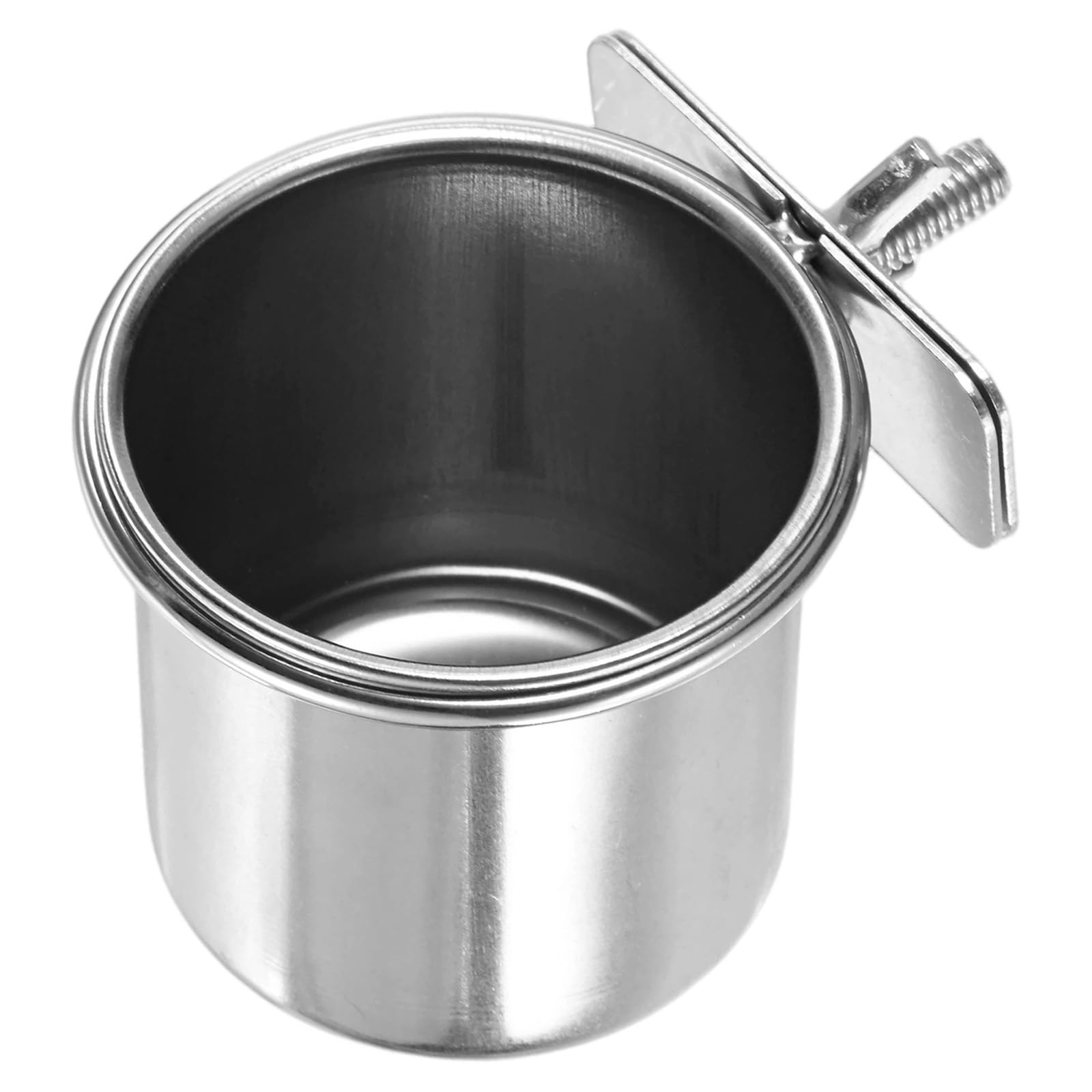 M METERXITY 1-Pack Small Bird Feeding Dish Cups, 2.17 Inch Stainless Steel Parrot Cage Food Water Bowl Cup Dish with Holder for Cockatiel/Budgies/Parrot/Small Animal [Silver] — image 1