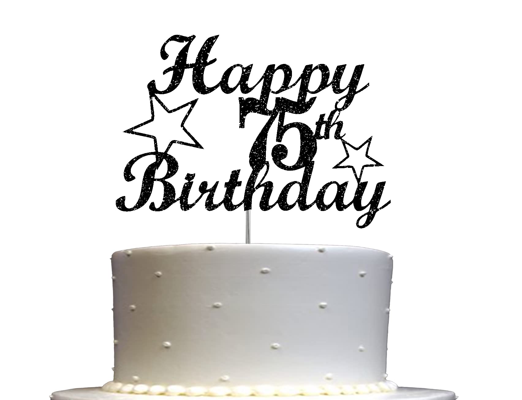 RokAPary 75 Birthday Black Glitter Cake Topper, 75th Party Decoration Ideas, Premium Quality, Sturdy Doubled Sided Glitter, Acrylic Stick. Made in USA