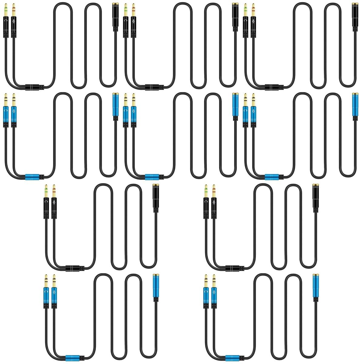 Gatuida 10pezzi Cavo Splitter Audio y Per Microfono e Cuffie Adattatore Pratico Per Computer e Dispositivi Con Doppio Jack Design Compatto e Funzionale Per Videochiamate e Musica Movimento