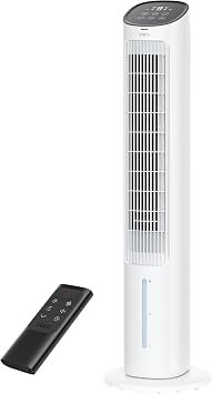 DREO Portable Air Conditioners Fan, 40 Standing Fans that Blow Cold Air, Portable AC,80 Oscillating Evaporative Air Cooler,Removable Water Tank, Ice Packs, Remote Control, 4 Speeds, 7H Timer, Black