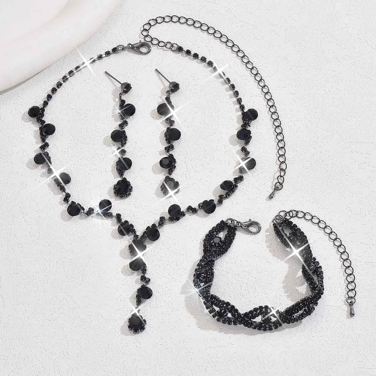 Unicra Rhinestone Bride Wedding Jewelry Sets Bridal Necklace Bracelet Earrings Set Prom Costume Jewelry for Women and Brides - Image 9