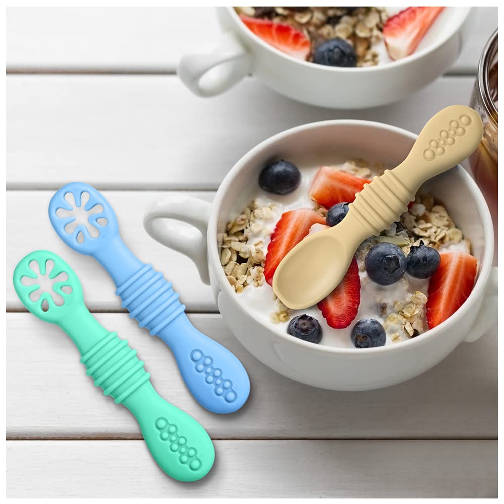 Vicloon Cuillère en Silicone pour Bébé,4PCS Cuillères Bébé Apprentissage Ustensile D'apprentissage Adapté à Dentition Première Étape Recommandé par Les Experts Sevrage