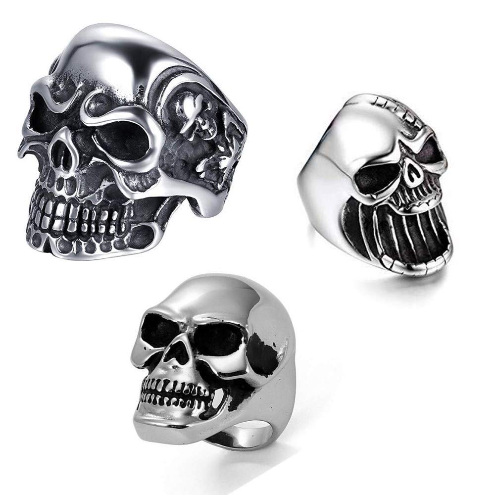 JewelryWe Anillos para Hombre Mujer, Anillos de Calavera Anillos de Acero Inoxidable