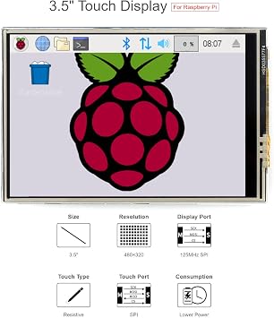 3.5 Inch LCD Screen Resisitive Touch Display C Touchscreen for Raspberry Pi 4B+ 4B 3B+ 3B 2B+ Zero W WH 480x320 SPI Small Raspberry Pi Monitor