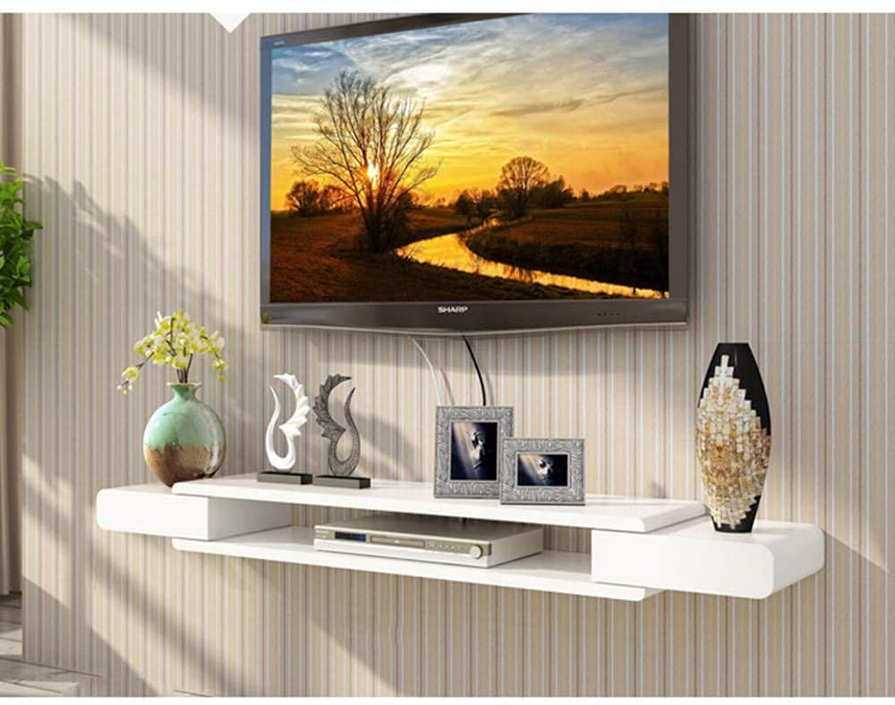 Generico Supporto TV da Terra, Universale, Regolabile in Altezza, con mensola sospesa, Supporto TV da Parete per Soggiorno, unità a Parete con Lettore Dvd/Blu Ray a Parete.