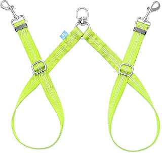 BAAPET Double Dog Leash Splitter, Tangle Free Dual Dog Leash Coupler, Two Dog Walking and Training Extension for Small Medium or Large Dogs (1.0'' x 20~32 Inch, Green)