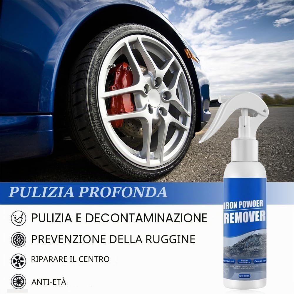 Rimuovi Ruggine Spray 100ml, Pulitore Antiruggine Multiuso per Metallo, Auto, Bici e Catena della Bicicletta, Rimuove Polvere di Ferro e Residui di Freno