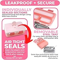 Vista 3 de Lonchera de acero inoxidable para bebés pequeños, niñas y niños, Mini Bento, 3 secciones de porciones de metal ecológico con tapa a prueba de fugas
