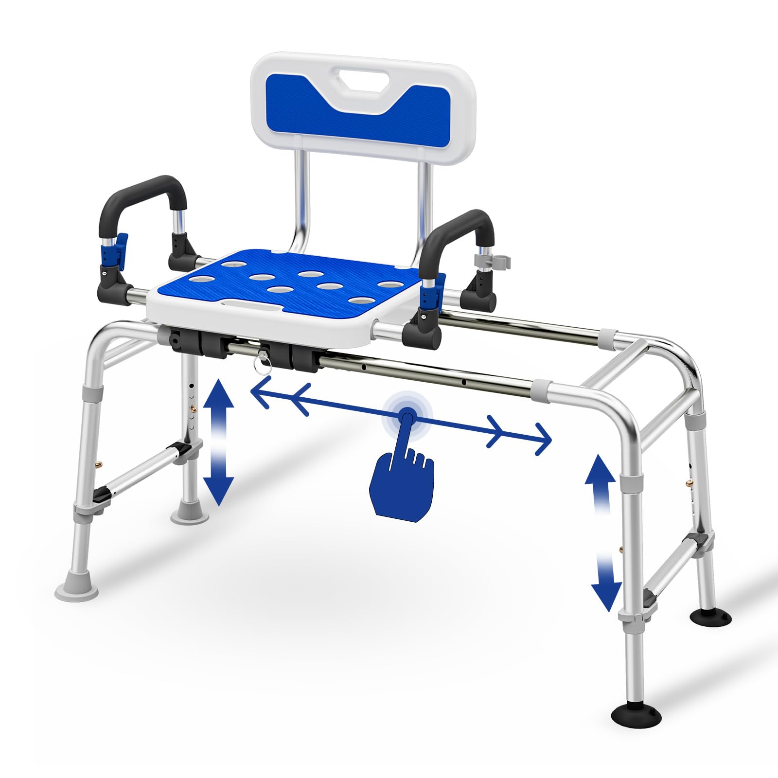 Sliding Shower Chair for Inside Shower & Bathtub, 500lb Heavy Duty Adjustable Height Transfer Bench, Shower Bench Seat for Elderly Disabled & Seniors, Tub Transfer Bench with Quick-Dry Seat