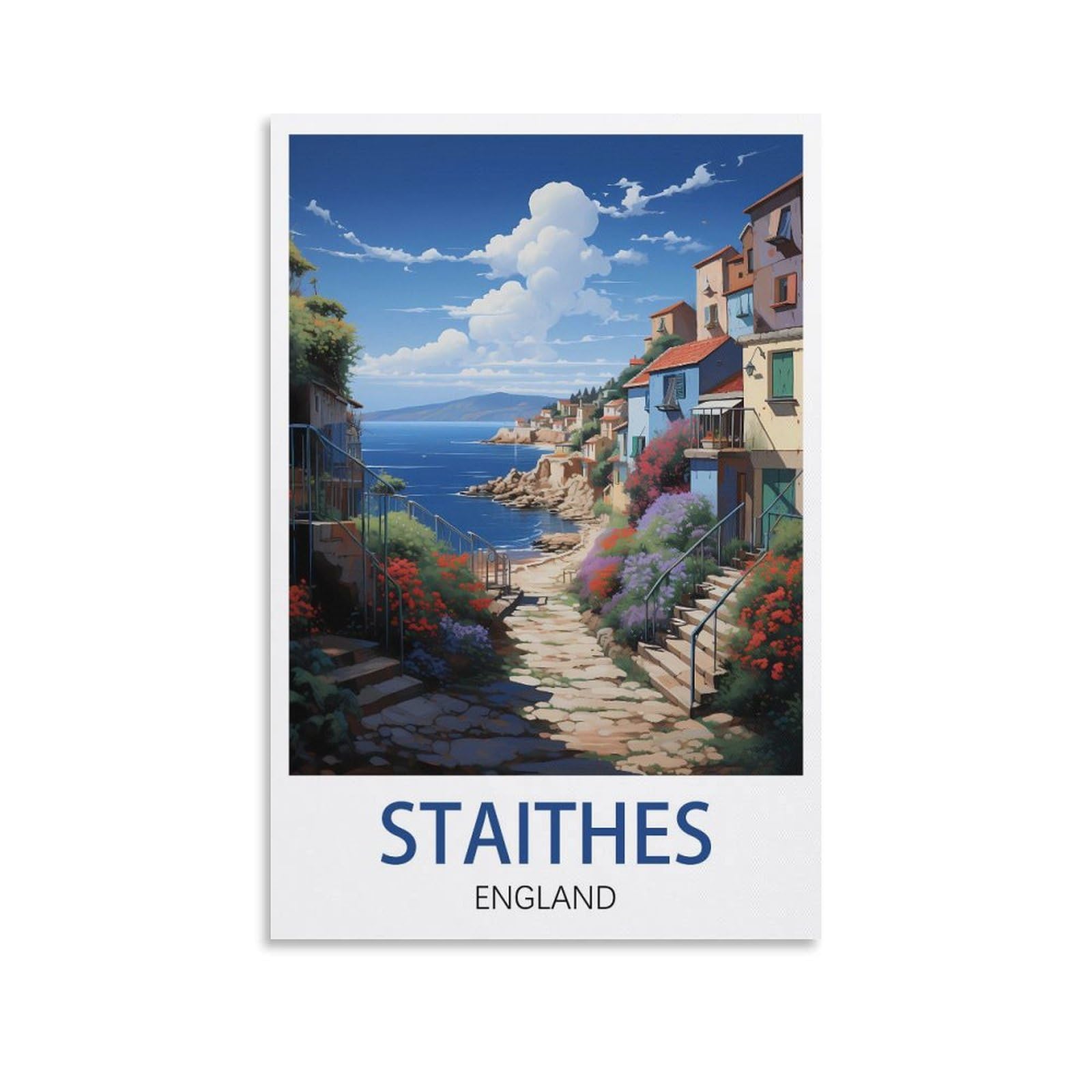 LICHNWW Staithes England Vintage Travel Posters 08x12inch(20x30cm) Canvas Print for Living Room, Bedroom, Dorm, Home, Office Wall Decoration