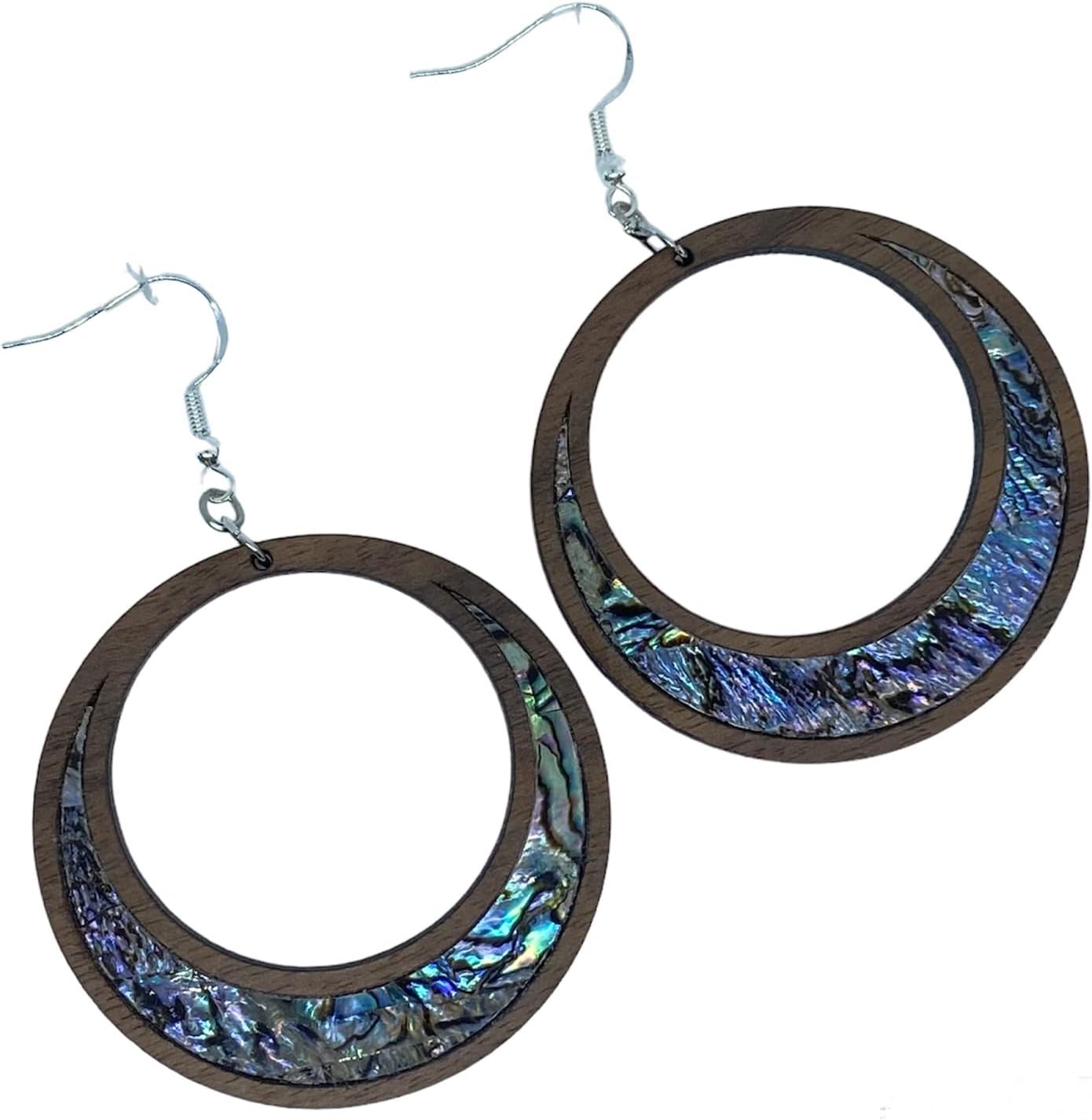 Missy Made Co Handmade Walnut Wood Hoop Earrings with Paua Abalone Shell Inlay, Jewelry for Women, Teens, Girls, Great Birthday or Anniversary Gifts (MATERIAL/MATERIAL)