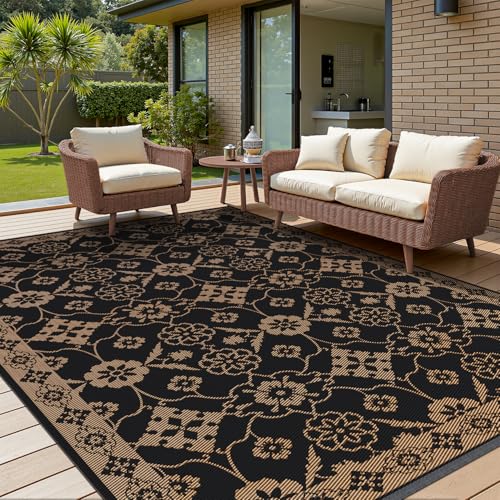 COCOER Floral Outdoor Rug 8x10 Reversible-Waterproof Patio Rug-Quick Dry Outdoor Carpet-Outdoor Area Rugs Indoor Outdoor Rugs-Outside Rug Patio Decor for Porch Deck Balcony Backyard