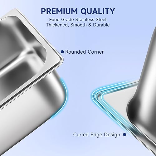 Miniatura 3 de Sartén de hotel con tapas de 12 de tamaño y 2-12 pulgadas de profundidad de acero inoxidable para bufé, bandeja de mesa de vapor, sartenes