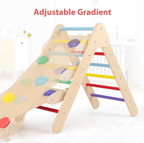 Vista 41 de OLAKIDS Pikler - Juego de triángulos 2 en 1, juguetes de escalada para niños pequeños, plegable de madera Montessori Baby Jungle Gym con rampa