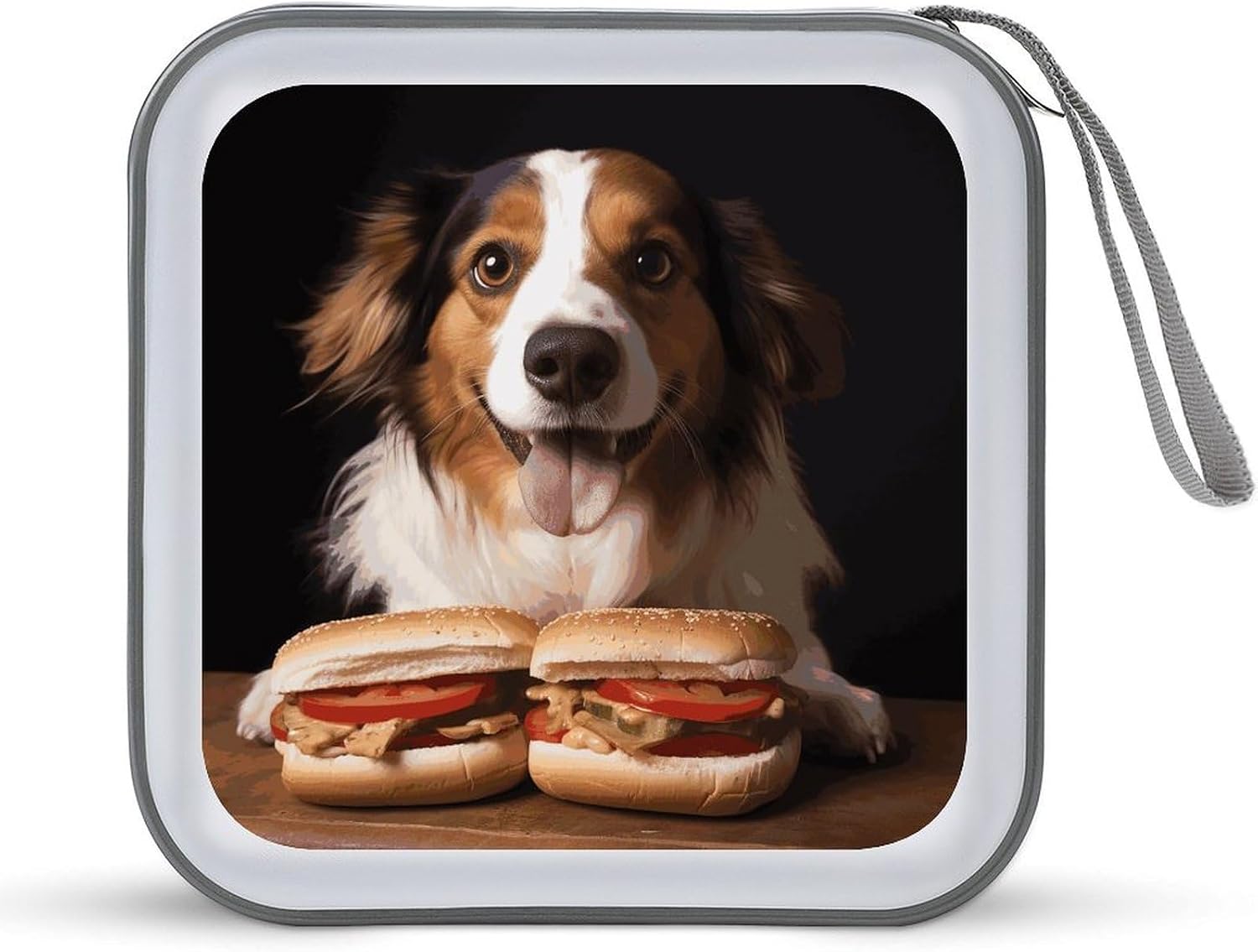 Dog Holding A Hot Dog CD Case,40 Capacity CD/DVD Box Hard Plastic Disc Cases Storage Binder for Home Office Travel Video Games Disc Storage Organizer DVD Portable for Car