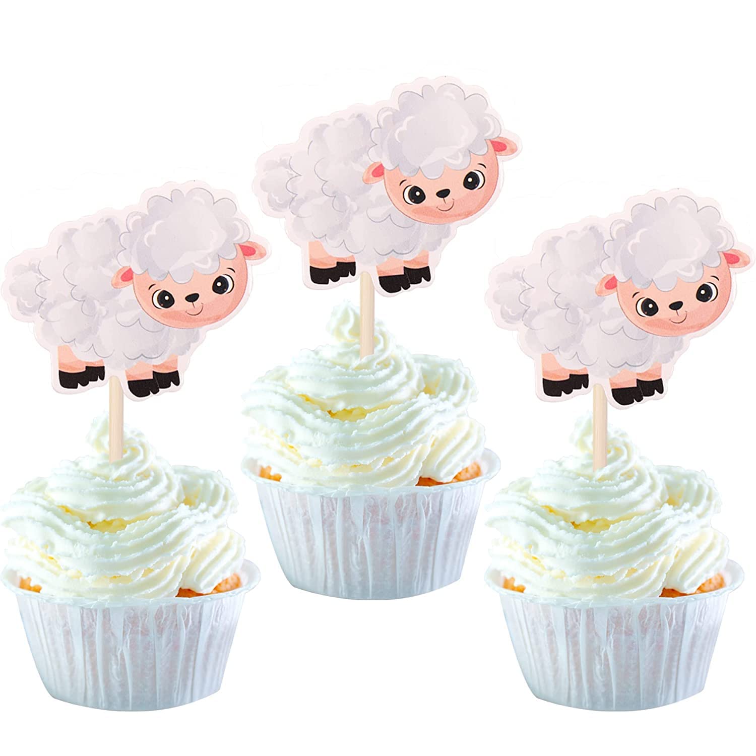 SYKYCTCY24 Pack Sheep Cupcake Toppers Farm Animals Theme Cupcake Picks Decorations for Baby Shower Kids Boys Girls Birthday Baby Shower Party Supplies