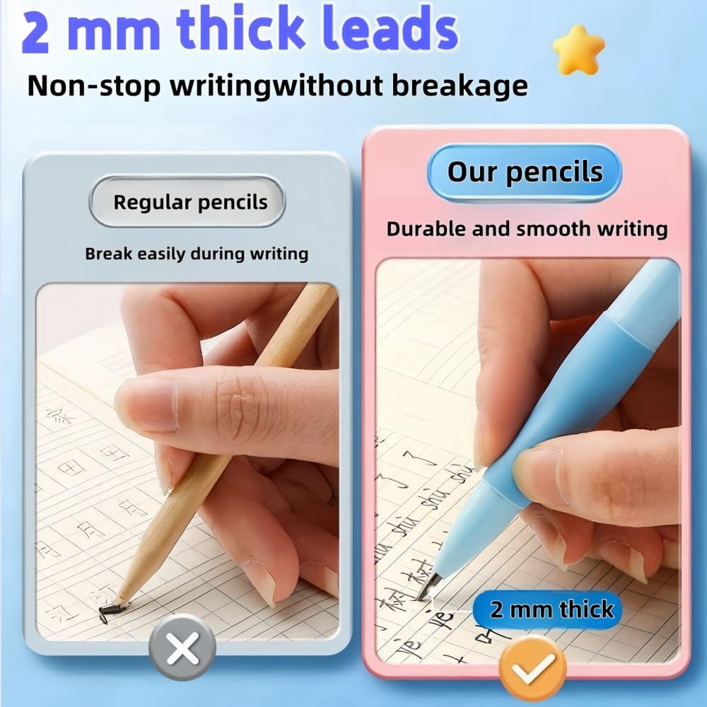 2,0 mm Druckbleistift für Kinder: Fat Grip Handschrift-Bleistift mit 14 Minen