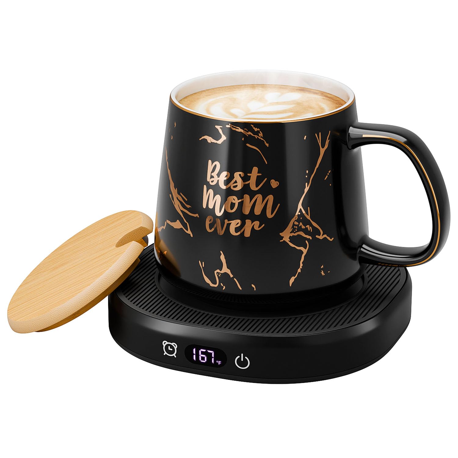 Coffee Mug Warmer &amp; Best MOM Ever Mug Set, Electric Coffee Cup Warmer for Desk 8H Auto Shut Off, Tea Beverage Coffee Warmer with 4 Temperature Setting, Women Mother Birthday Mom Gift from Daughter Son