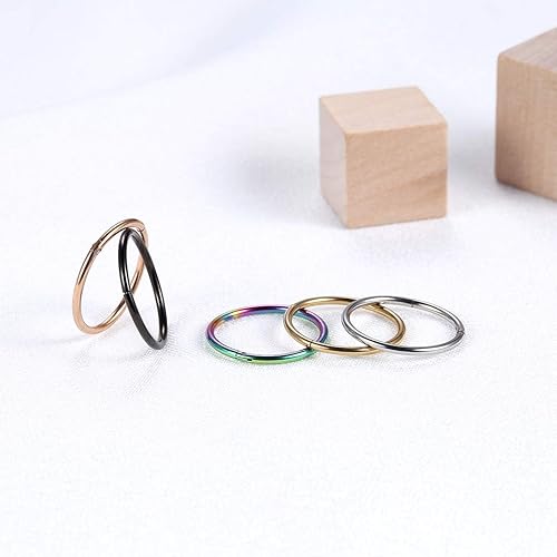 Miniatura 7 de Juego de 5 aretes para nariz calibre 20G, 18G y 16G, de acero quirúrgico 316 L, piercing para trago, tabique y cartílago, para mujeres y hombres