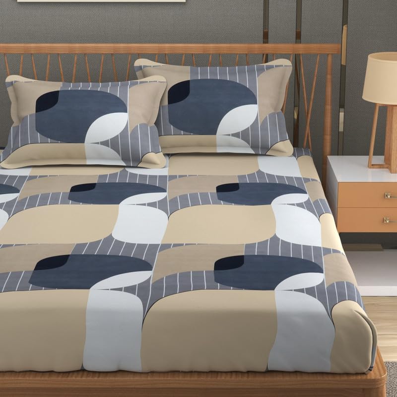 Image of NHD HOME Cotton 220 TC Super King Size Bedsheet Floral Print 108 X 108 Inch Size with 2 Pillow Cover, 275 X 275 Cm Super King Size (9 Ft by 9 Ft) (Mouse Grey)