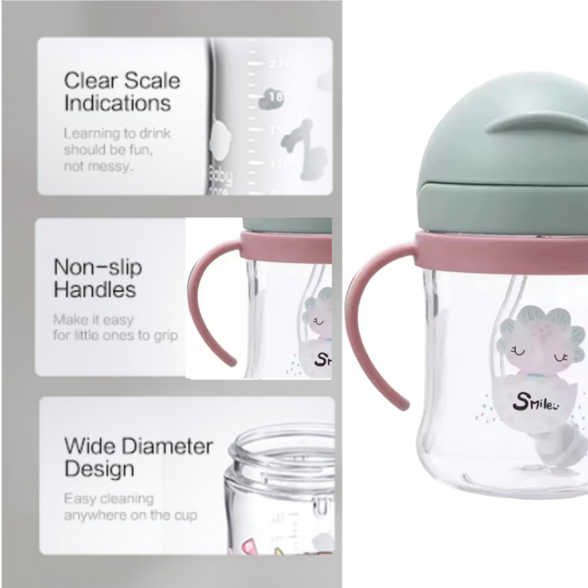 Sippy Cup for 6+ Months, Leak-proof Toddler Water Bottle with Straw - Image 3