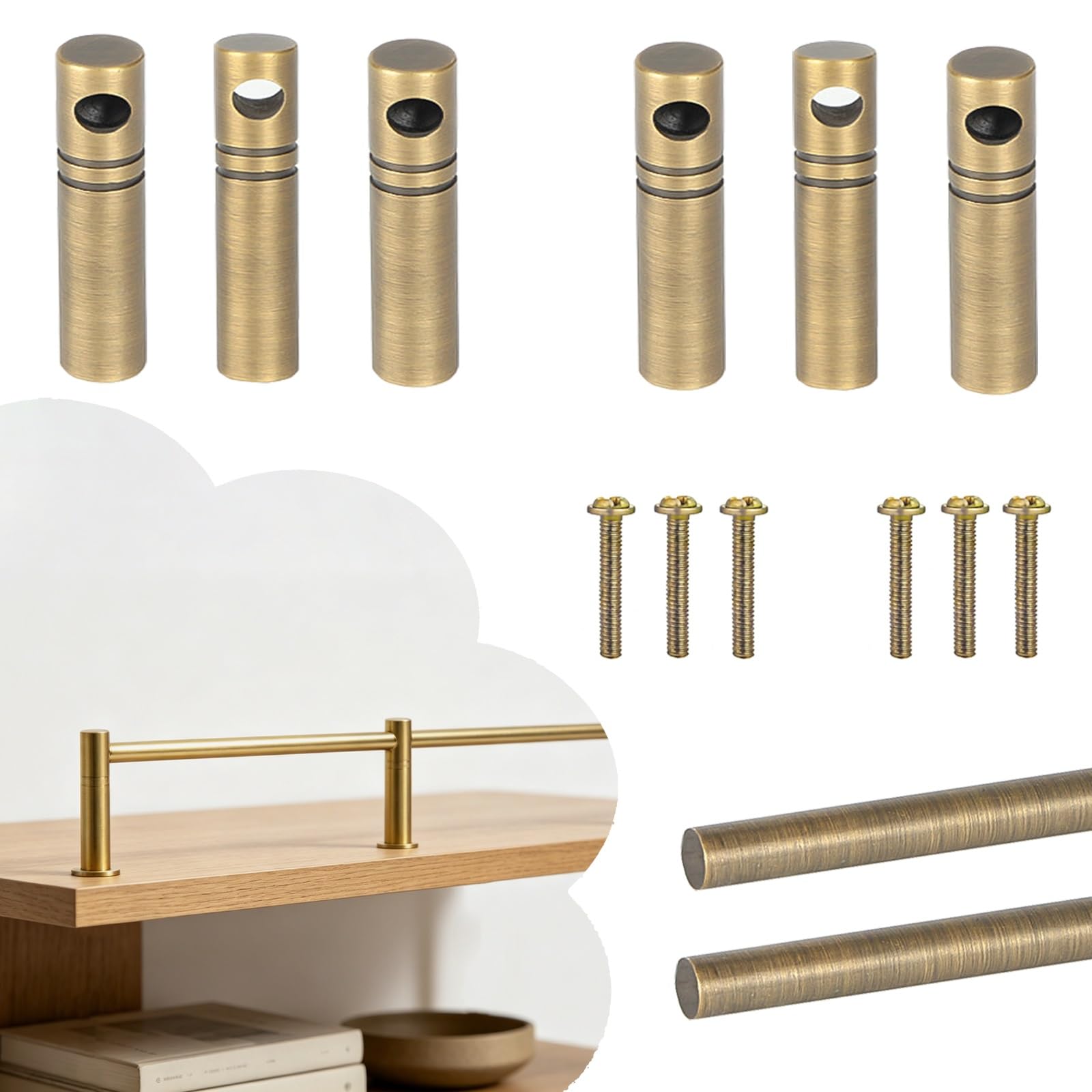 ERRULAN Decorative Brass Railing for Wood Shelves 2 Pack, Shelf Guard Rail Fence Set for Shoe Racks/Bookshelf, Sturdy Round Tube Barrier Rod Guards Fence(Bronze,14in/35.6cm)