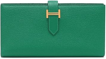 HERMESエルメス ベアンスフレ 長財布ブラック×エメラルドグリーンバイ