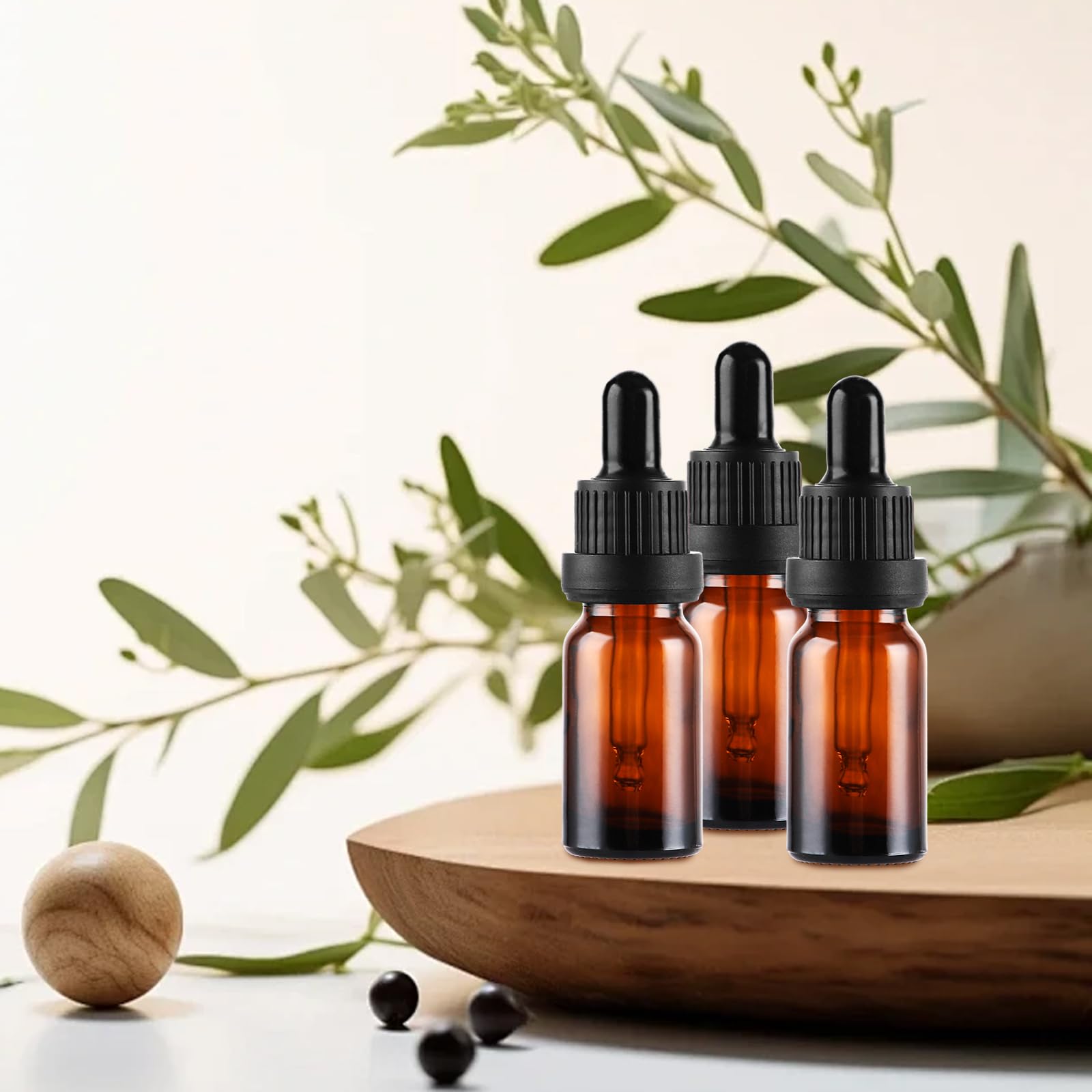 Lot de 48 flacons compte-gouttes 10 ml, flacon en verre brun avec compte-gouttes, flacon en verre avec pipette, flacon en verre brun pour huiles essentielles, huiles parfumées, aromathérapie