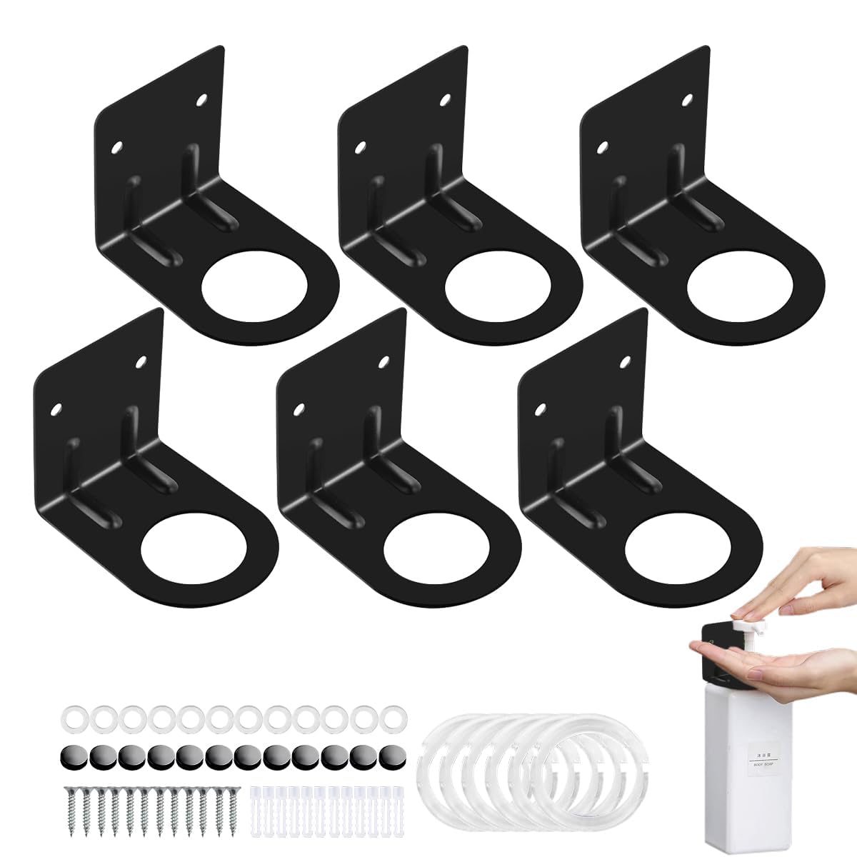 6PCS Adjustable Wall Mount Soap Dispenser Holder, Resizable Shower Soap and Shampoo Bottle Holder Space-Saving Soap Dispenser Wall Bracket Soap Bottle Holder for Bathroom Kitchen with Screw Sets