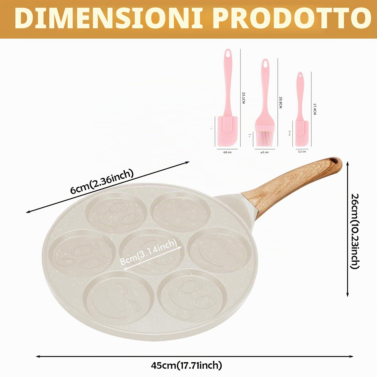 Padella antiaderente per pancake, 26 cm, con sette fori, per crepes Crepes Maker con facce sorridenti, padella per pancake per gas, ecc, padella per uova fritte per omelette, frittelle, hamburger