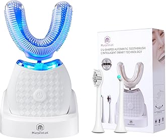 Magentak Electric Toothbrush for Adults, U Shaped Automatic Toothbrush for 360-degree Cleaning, 3 Modes for Whitening, Wireless Charging Kit for Travel or Home(White)