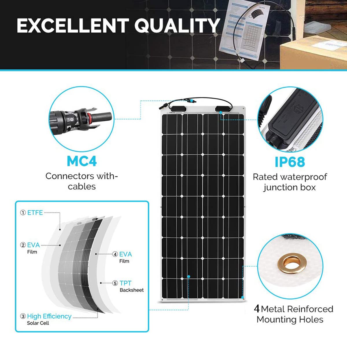 200 Watt 18 Volt Pannello Solare Modulo fotovoltaico Flessibile con regolatore per Camper, roulotte, Camper, Barche, tetti, superfici Irregolari