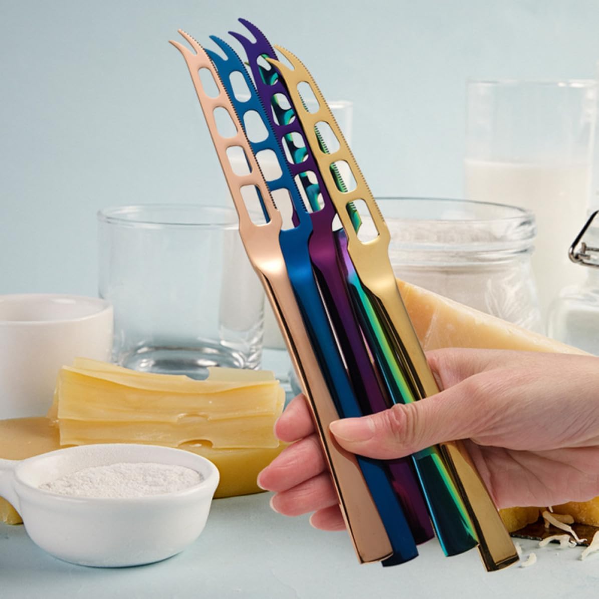 Stainless Steel Cheese Cutter and Butter Knife with Smooth Surface and Easy to Cut Food Feature, for Baking Supply and Restaurant Use, Golden Kitchen Gadget for Cake and Food