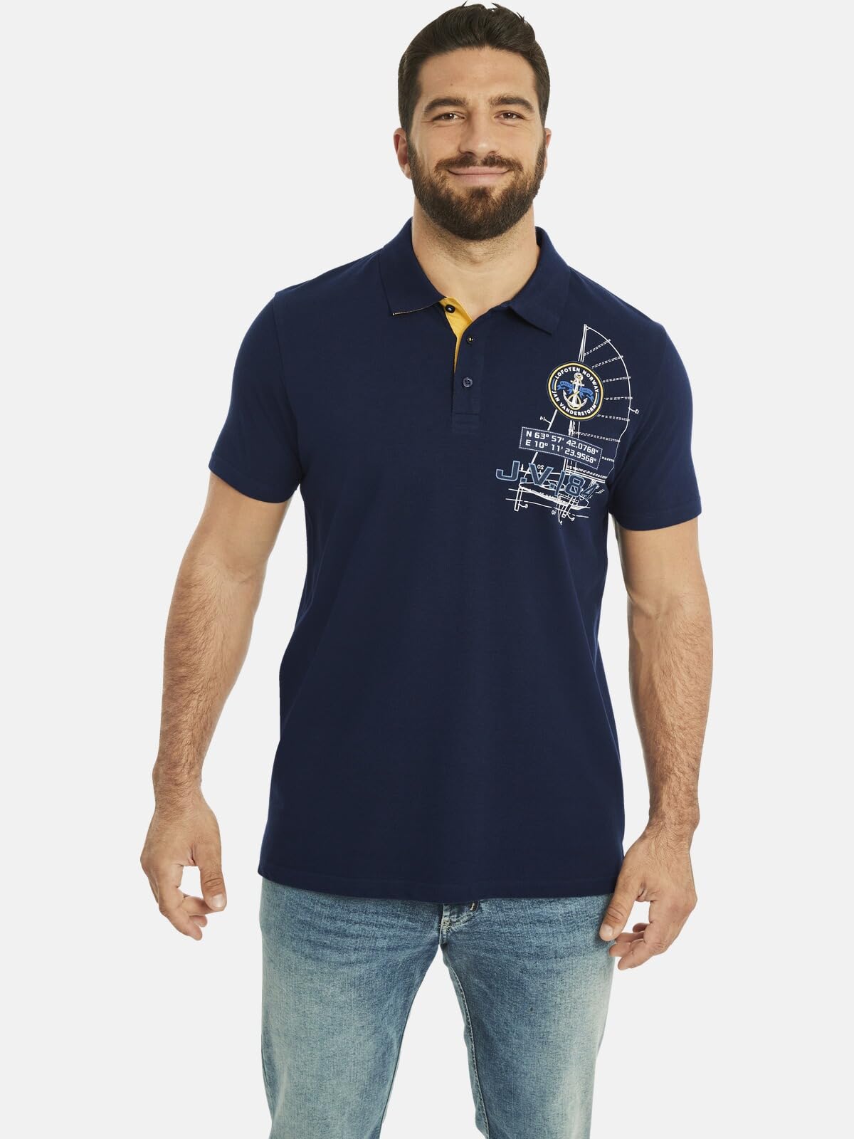 Jan Vanderstorm Herren Poloshirt Nicco | maritim mit Segel-Motiven, große Größen L–7XL, bequemer Comfort-Fit für Männer, Polokragen, 100% atmungsaktives Baumwollpiqué