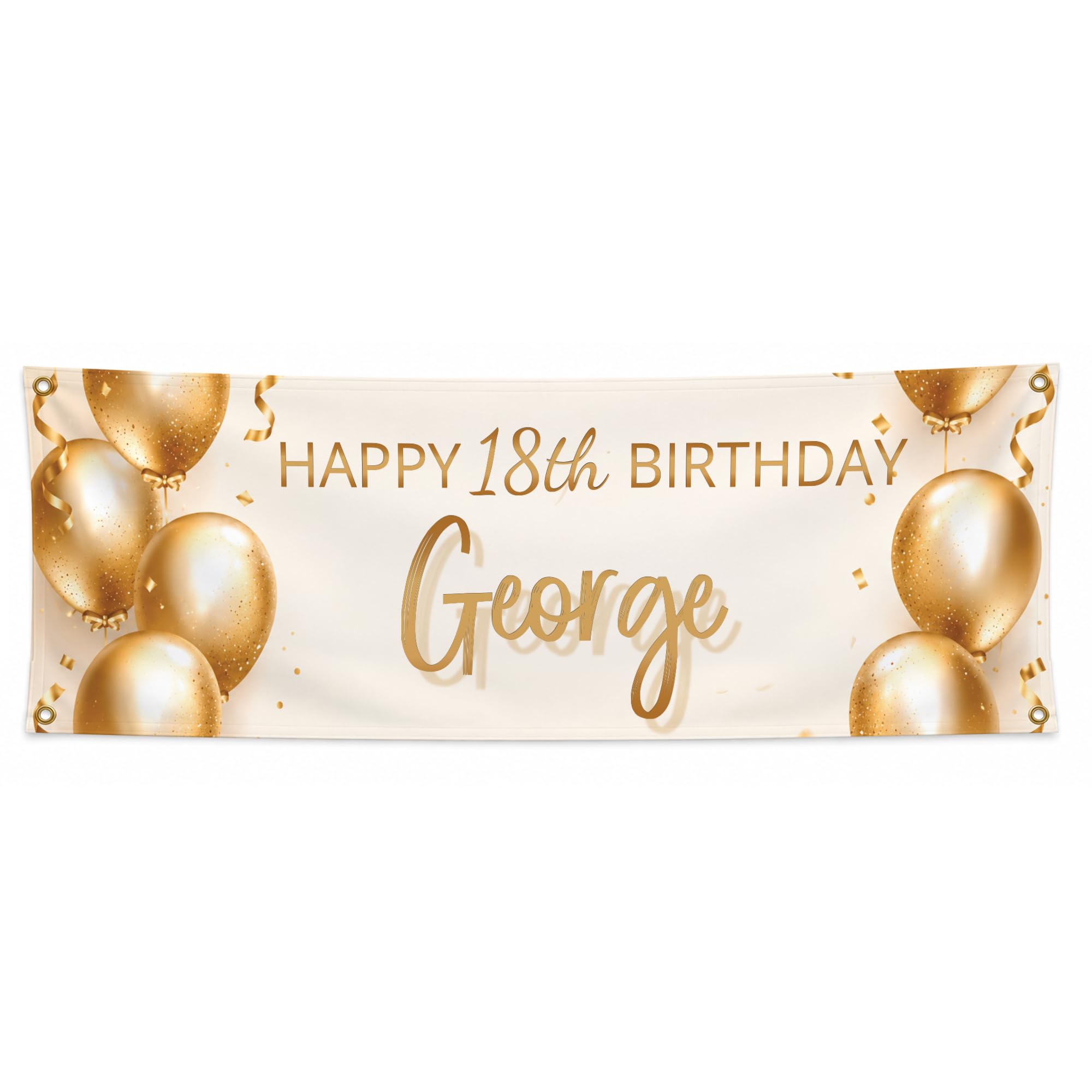 Personalised Birthday Banner with Name & Age, Custom Party Decoration (Golden Balloons)