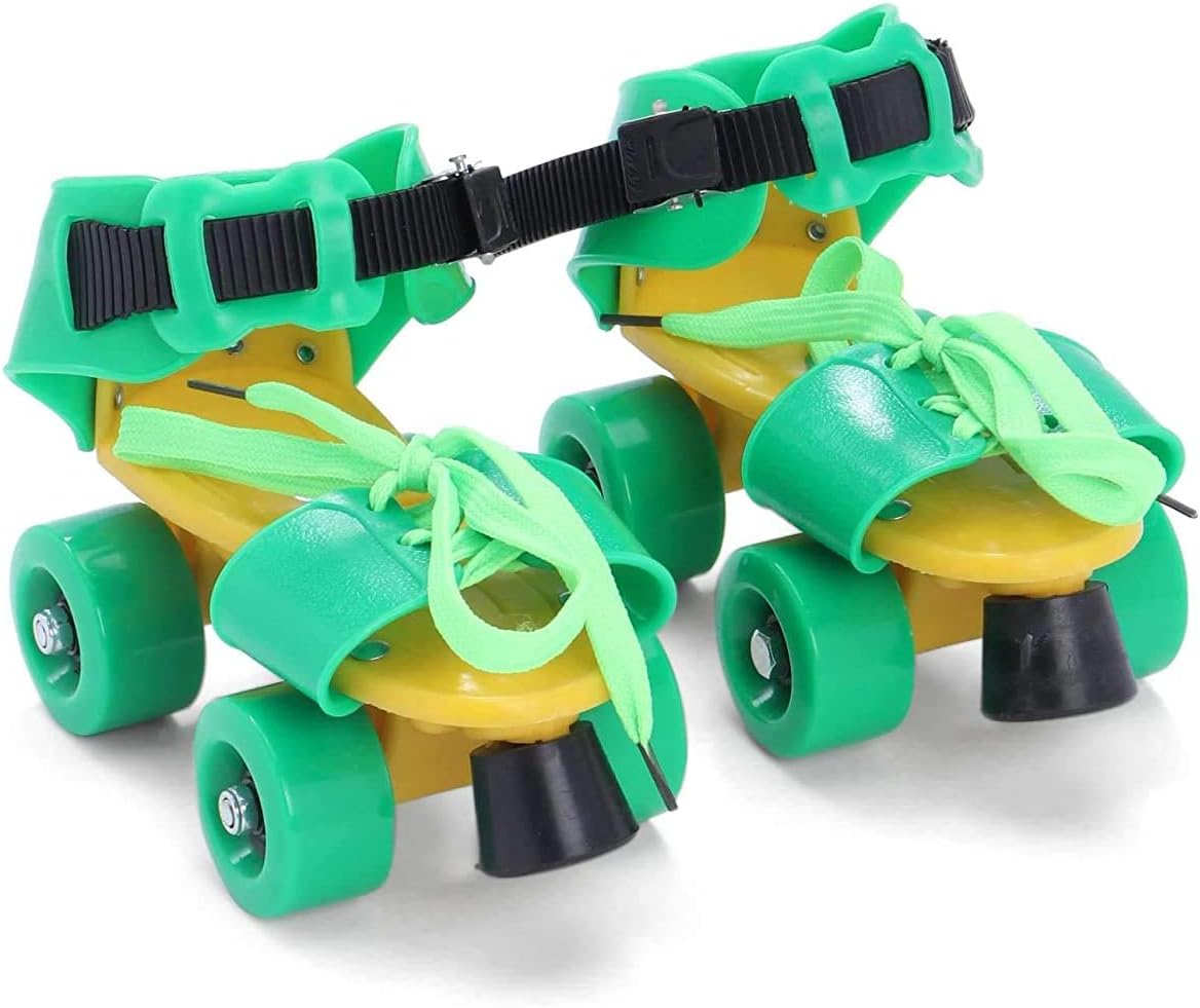 Luximal Roller Skates for Kids Age Group 4-12 Years Adjustable Inline Skating Shoes with School Sport Quad Roller Skates (Green)