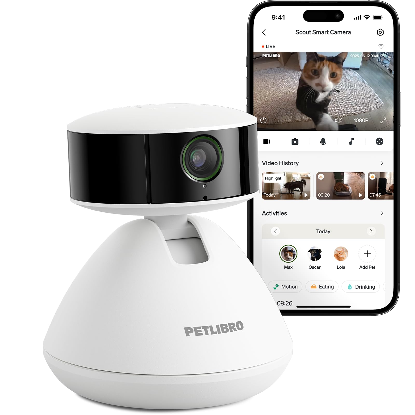 PETLIBRO Haustierkamera mit App, 360° HD Hundkamera, KI-gesteuert Haustierkamera für den Innenbereich für Multi-Tiererkennung, Aktivitäts-Tracking, Tägliche Smart-Summary, Farb-Nachtsicht mit 1080p