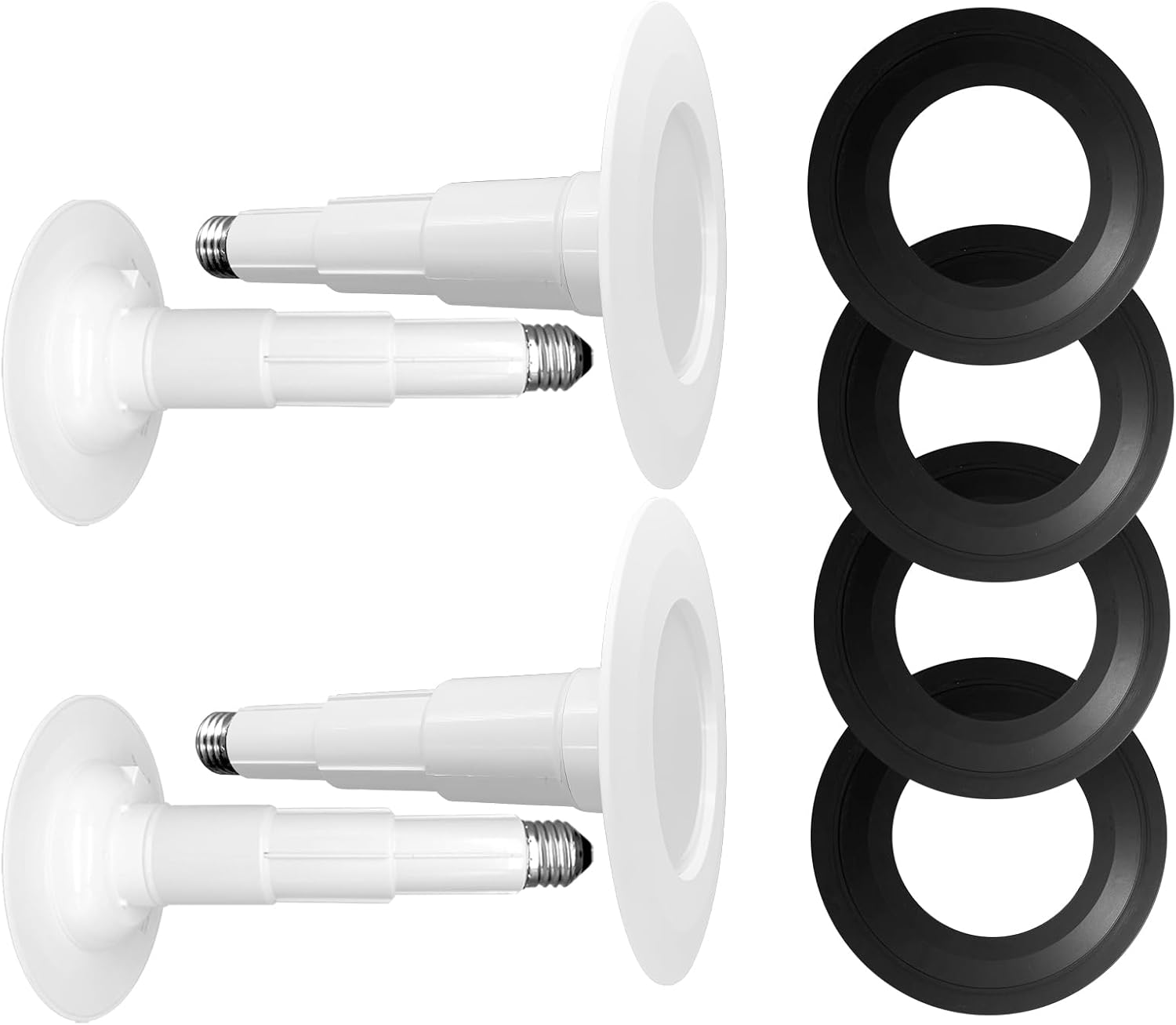 Soliseed 4 Inch LED Can Lights Length Adjustable 3000K Recessed Lights+Goof Ring for 4/5/6 Inch Recessed Downlight, Black Can Light Goof Trim Ring,4-Pack