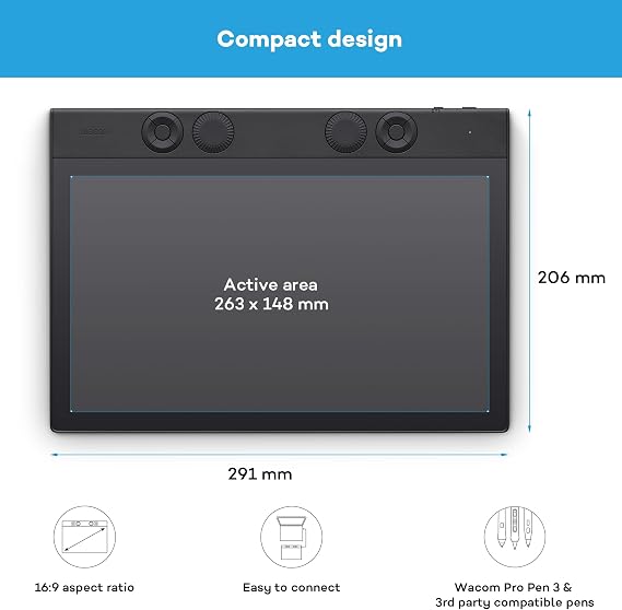 Wacom Intuos Pro Medium, Pen Tablet, incl. Wacom Pro Pen 3 | Drawing Tablet (PC necessary), compact, ultra-slim, pen-on-paper feel for seamless pro workflow, with Japanese technology.