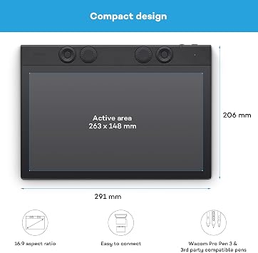 Wacom Intuos Pro Medium, Pen Tablet, incl. Wacom Pro Pen 3 | Drawing Tablet (PC necessary), compact, ultra-slim, pen-on-paper feel for seamless pro workflow, with Japanese technology.