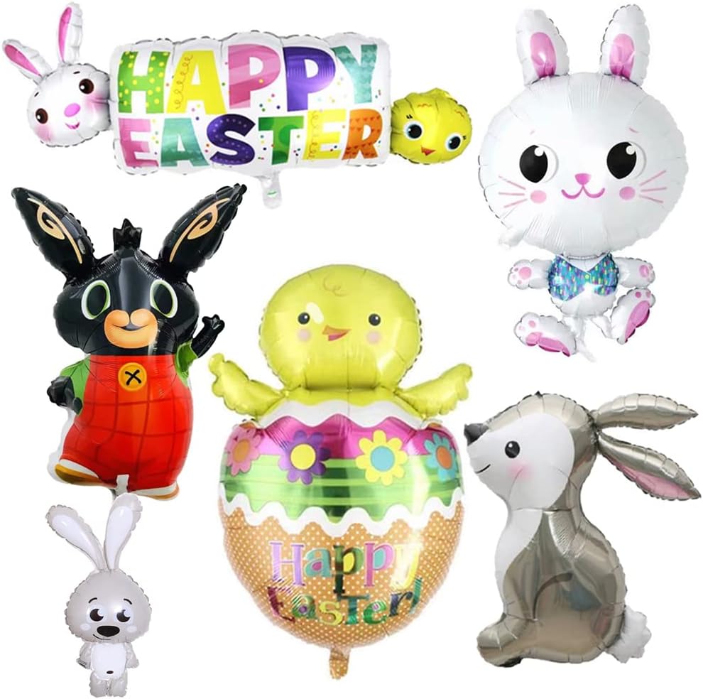 Easter Decorations Balloons Party Balloons 6Pcs Easter Bunny Eggs Colorful Chick Easter Egg Rabbit Happy Easter Balloons for Easter Party DIY Decor Supplies