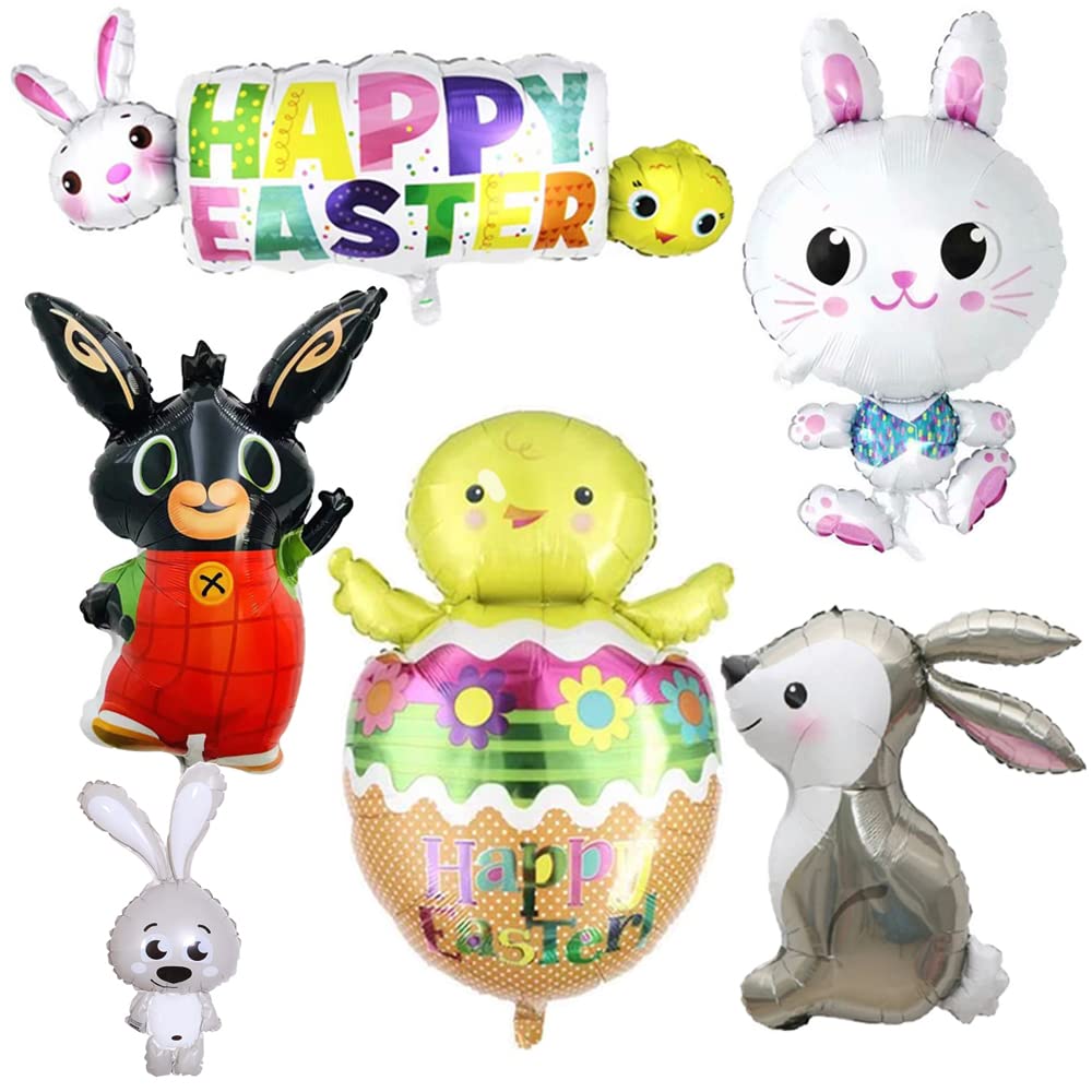 Easter Decorations Balloons Party Balloons 6Pcs Easter Bunny Eggs Colorful Chick Easter Egg Rabbit Happy Easter Balloons for Easter Party DIY Decor Supplies