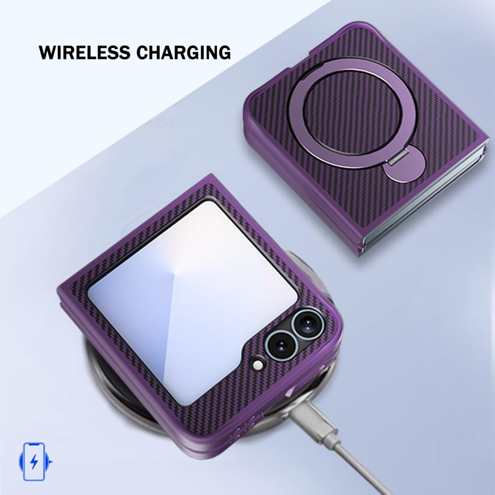 Noir,Flip 7, Étui pour Samsung Galaxy Z Flip 7, Mince Housse Magnétique Anneau Support Coque Rétro Anti Empreinte
