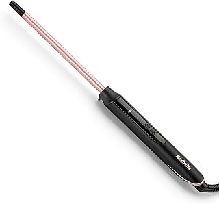 BaByliss Tenacilla de 10 mm - Rizador con barril de cerámica con cuarzo, Rizador de peklo con 10 ajustes de temperatura, Rizos definidos, Afro, Compacto, Rosa y Negro, C449E