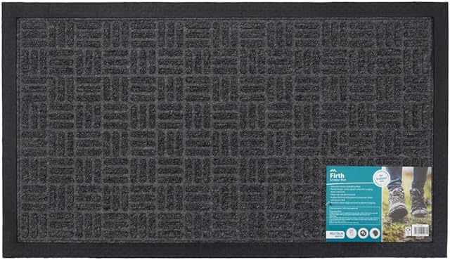 JVL Firth Carpet Rubber Backed Entrance Door Mat, Charcoal, 40 x 70 cm