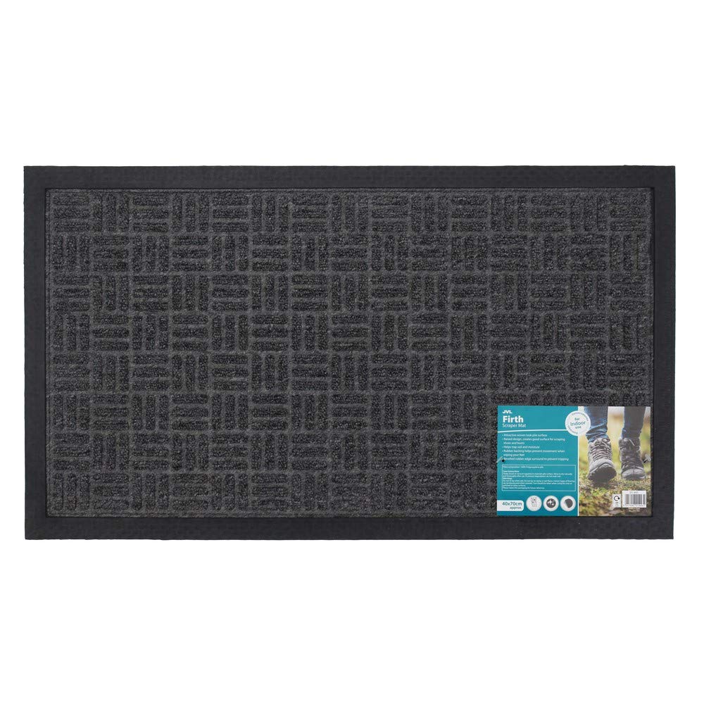 JVL Firth Carpet Rubber Backed Entrance Door Mat, Charcoal, 40 x 70 cm