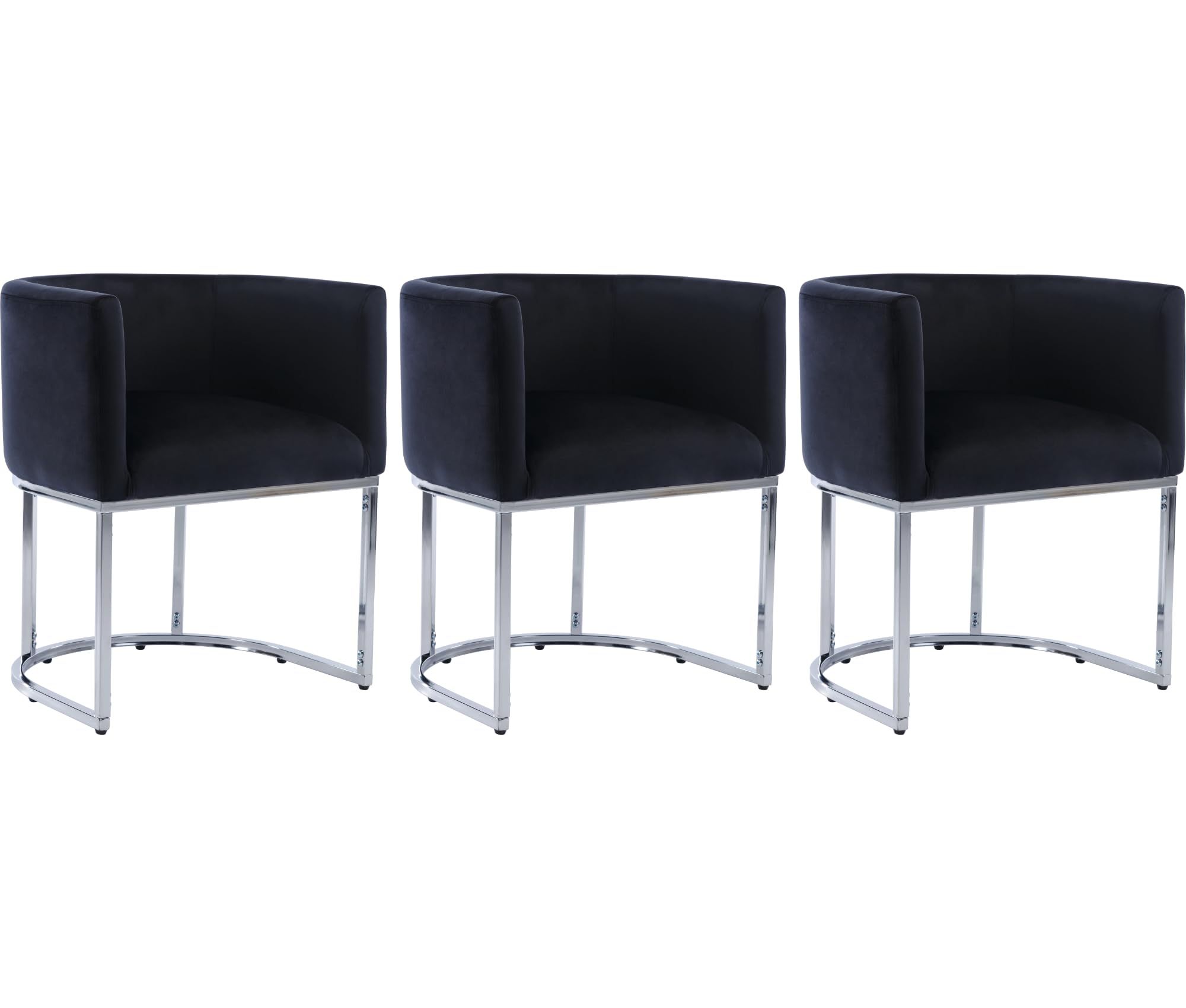 BESTANO Velvet Dining Chairs Set of 3 Modern Barrel Arm Chairs with Chrome Metal Frame, Upholstered Kitchen Chairs 18.5" Wide Accent Chairs for Living